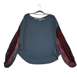 We The Free Blue Pullover Top Colorful‎ Sleeves Cotton Rayon Size Large